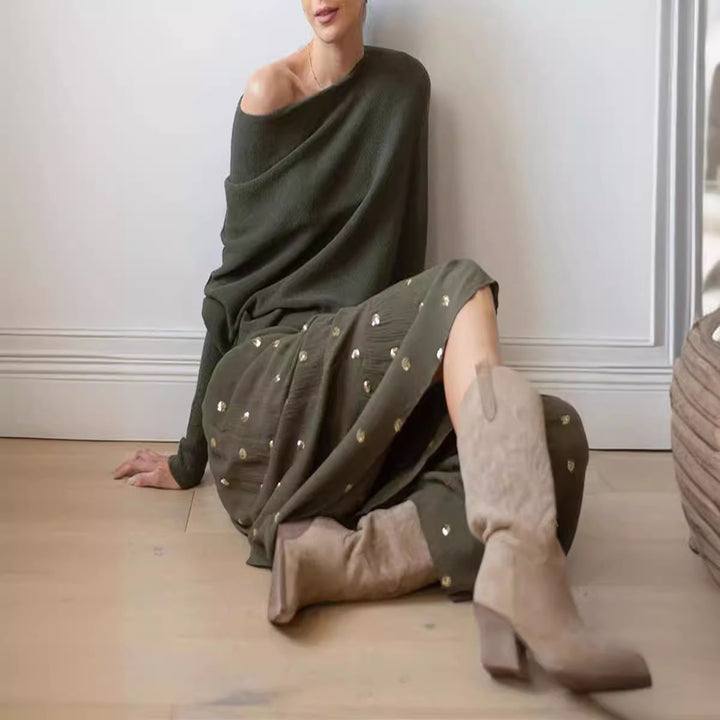 Damen lockerer Off-Shoulder Pullover mit kuscheliger Textur Drune