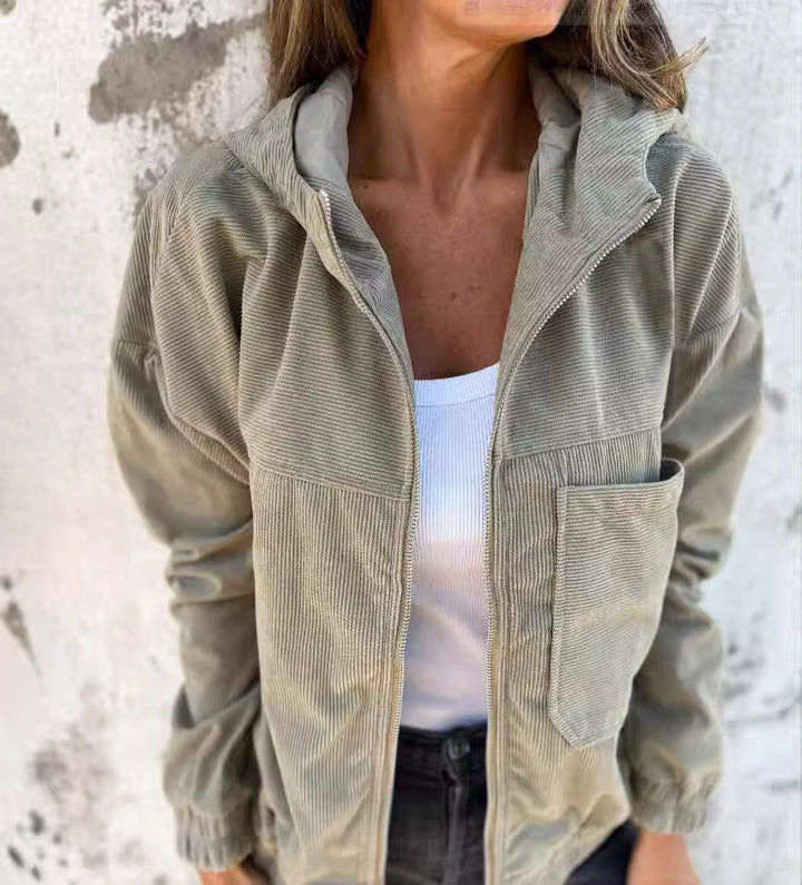 Damen nan Feincord-Übergangsjacke mit Kapuze, Reißverschluss, elastischen Bündchen und seitlichen Eingrifftaschen Drune