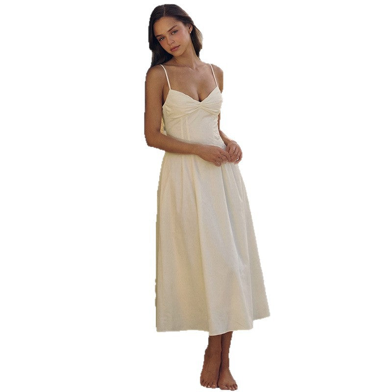 Damen Maxikleid mit tiefem V-Ausschnitt und fließendem Rock Drune