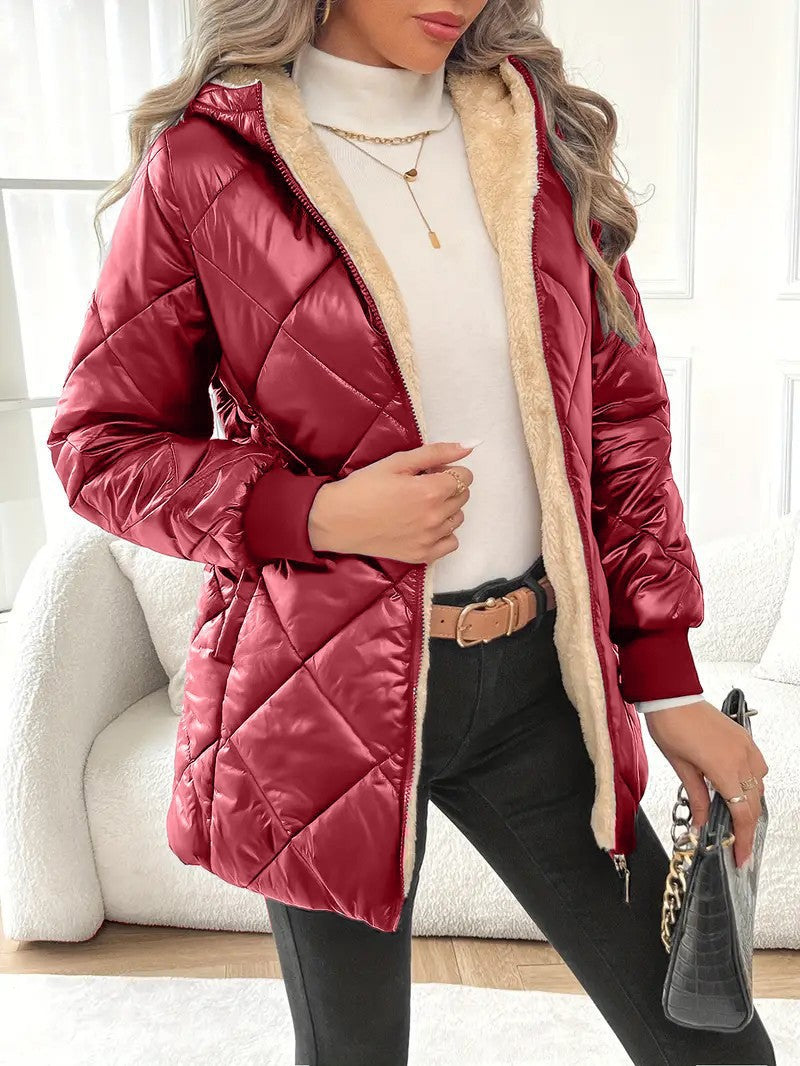 Damen Steppjacke mit Teddyfutter und Kapuze Drune
