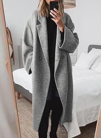 Damen Oversized Bouclé-Mantel mit doppelter Knopfleiste Drune