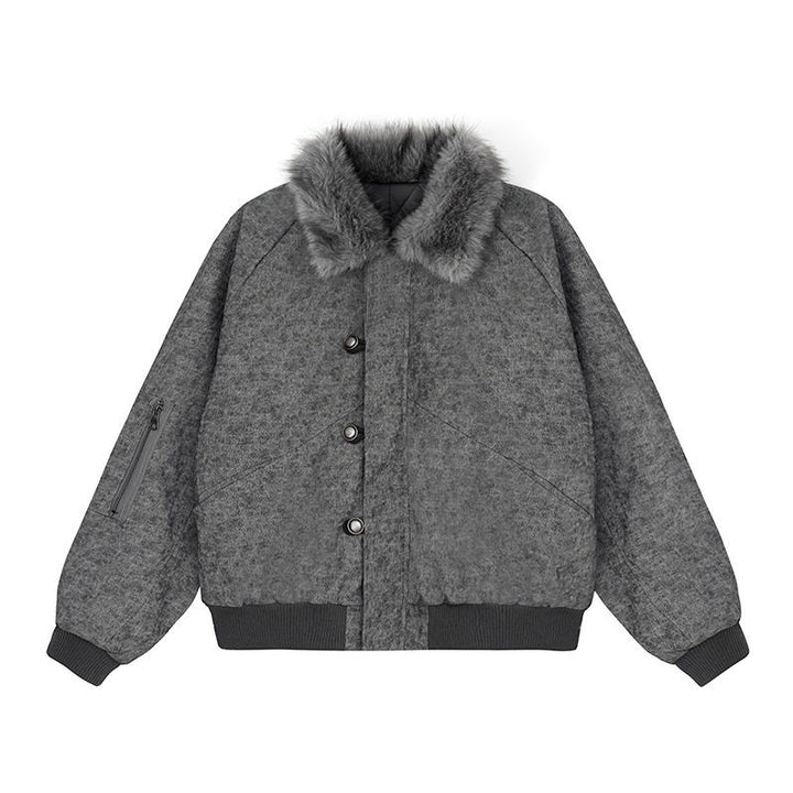 Damen wattierte Bomberjacke mit Kunstfellkragen, oversizeder Silhouette und Ärmel-Reißverschlusstasche Drune