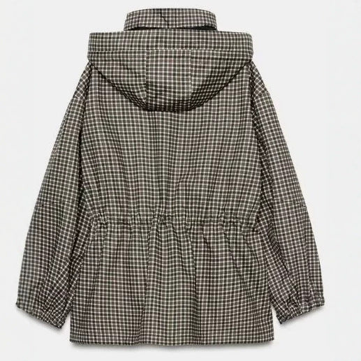 Damen karierter Anorak mit Kapuze und Tunnelzug Drune