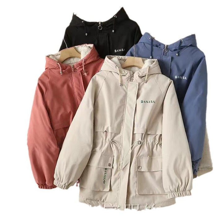 Damen gefütterte Parka-Jacke mit Kapuze und verstellbarem Taillenzug Drune