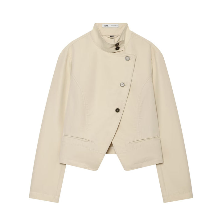 Damen Asymmetrische Kurzjacke mit Stehkragen und taillierten Nähten Drune