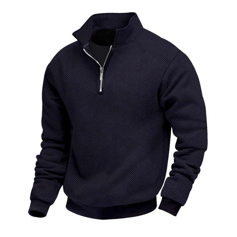 Herren Feinstrukturierter Halbzip-Pullover mit grafischer Waffelstrick-Optik und Stehkragen Drune