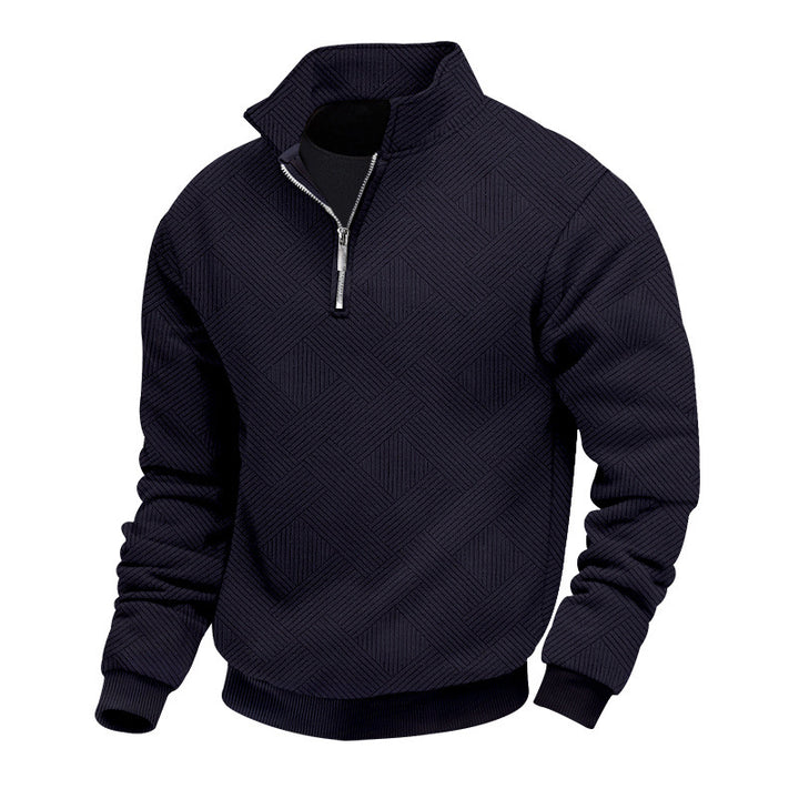 Herren Feinstrukturierter Halbzip-Pullover mit grafischer Waffelstrick-Optik und Stehkragen Drune