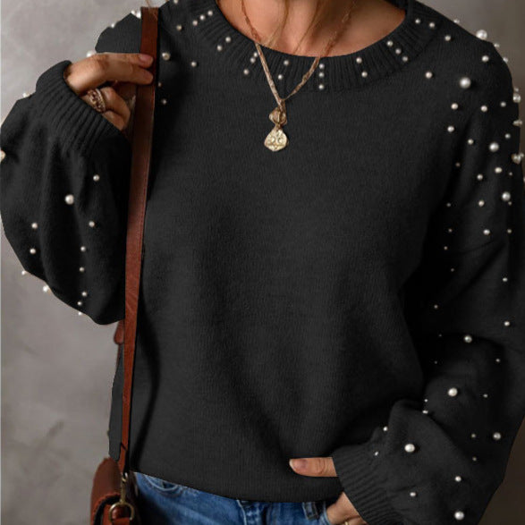 Damen Strickpullover mit Perlendetails Drune