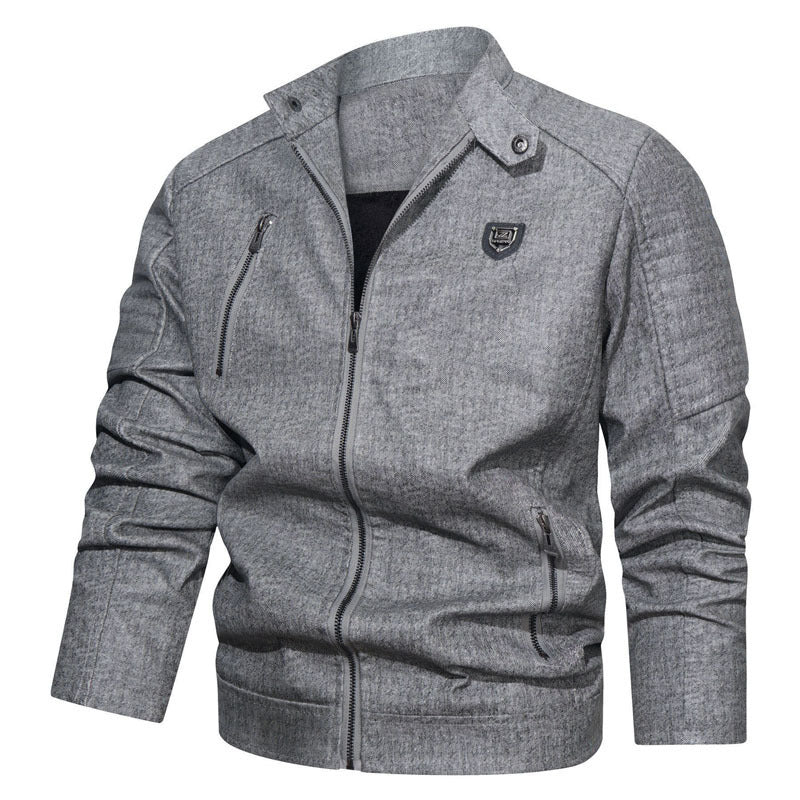 Herren Denim-Optik Bomberjacke mit Stehkragen und gesteppter Schulterpartie Drune