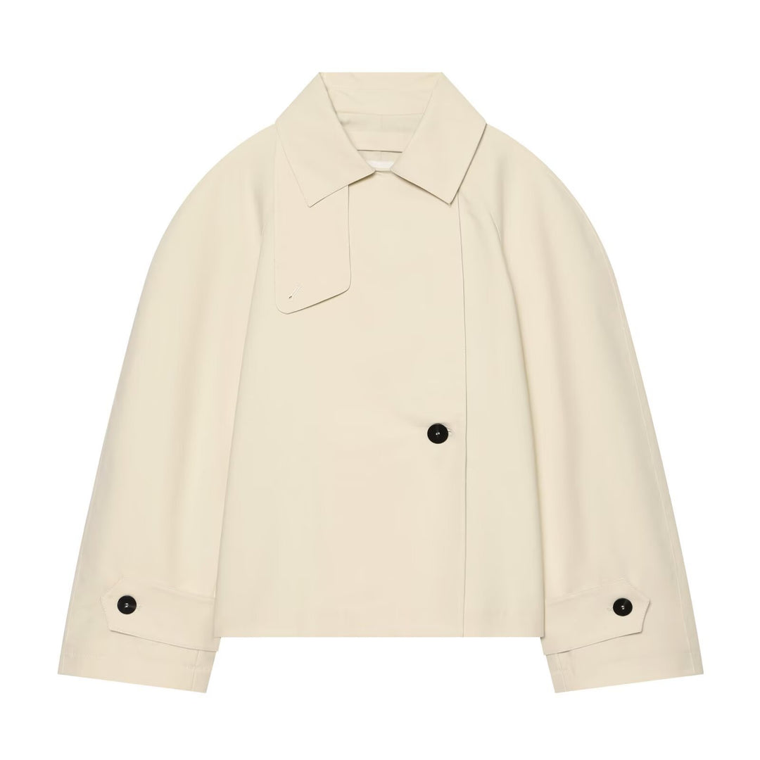 Damen Kurz geschnittene Trenchjacke mit Oversize-Ärmeln und verdeckter Knopfleiste Drune