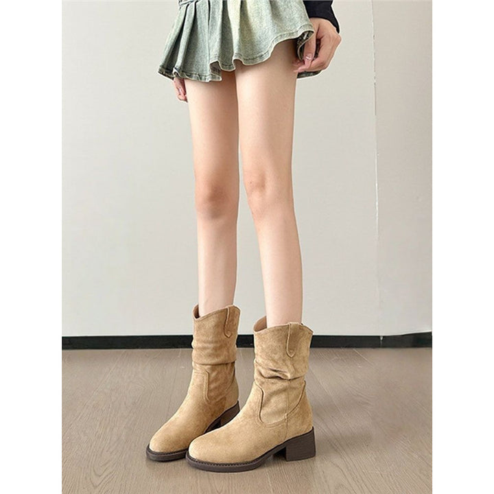 Damen Slouch-Stiefel aus Veloursleder mit gerafftem Schaft Drune
