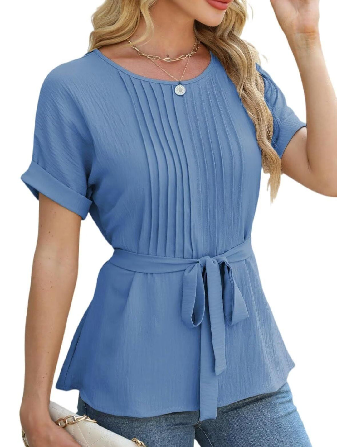 Damen Bluse mit Rüschendetails und seitlichem Gürtel Drune
