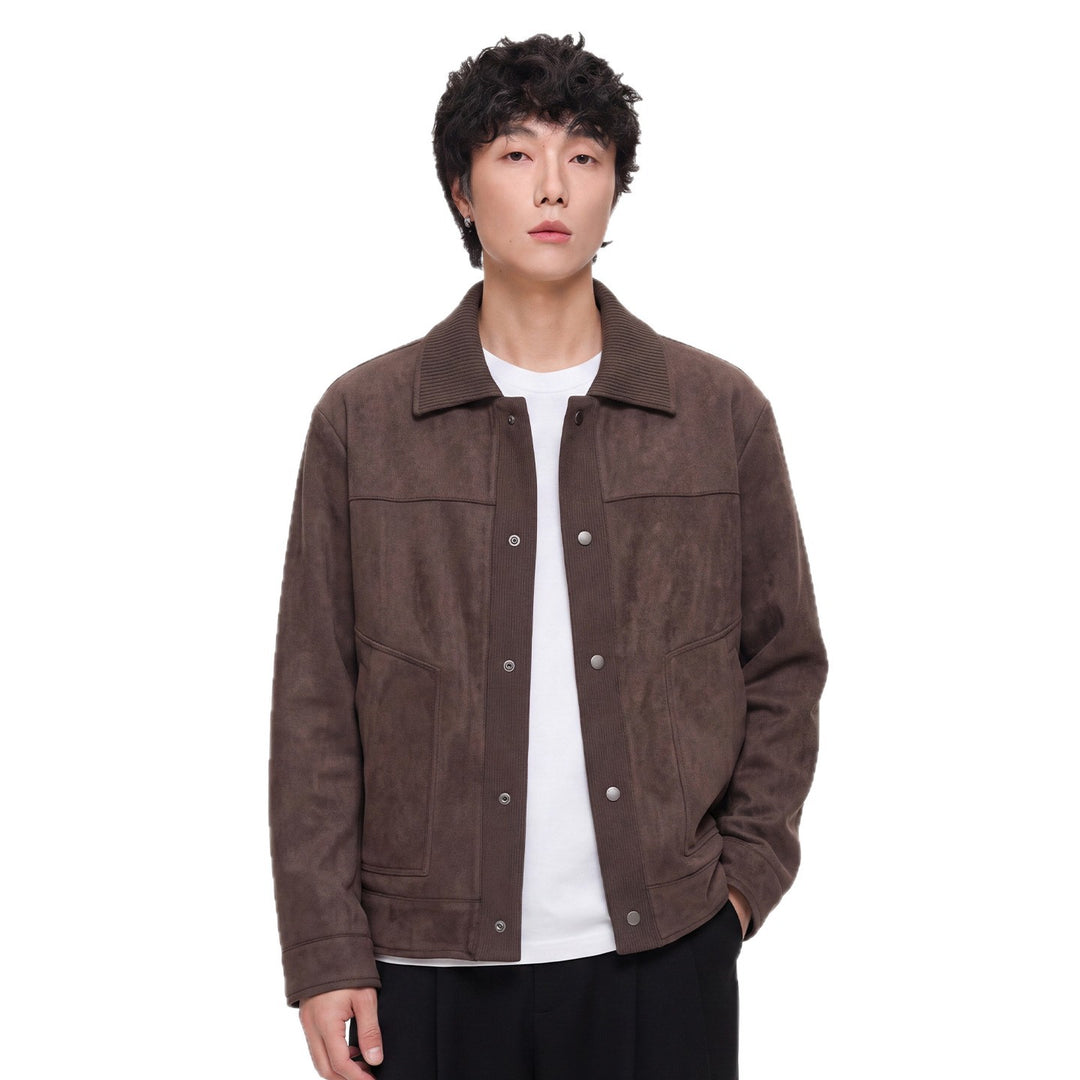 Herren Overshirt-Jacke im Wildlederlook mit Rippkragen und Druckknopfleiste Drune
