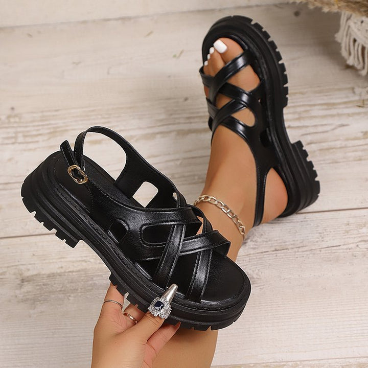 Damen komfortable Riemensandalen mit modischer Schnallenverzierung Drune