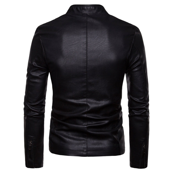 Herren Slim-Fit Kunstlederjacke im Bikerstil mit Stehkragen und Frontreißverschluss Drune