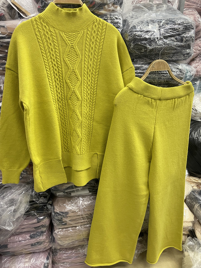 Damen eleganter Strickanzug mit hohem Kragen und farbenfrohem Muster Drune