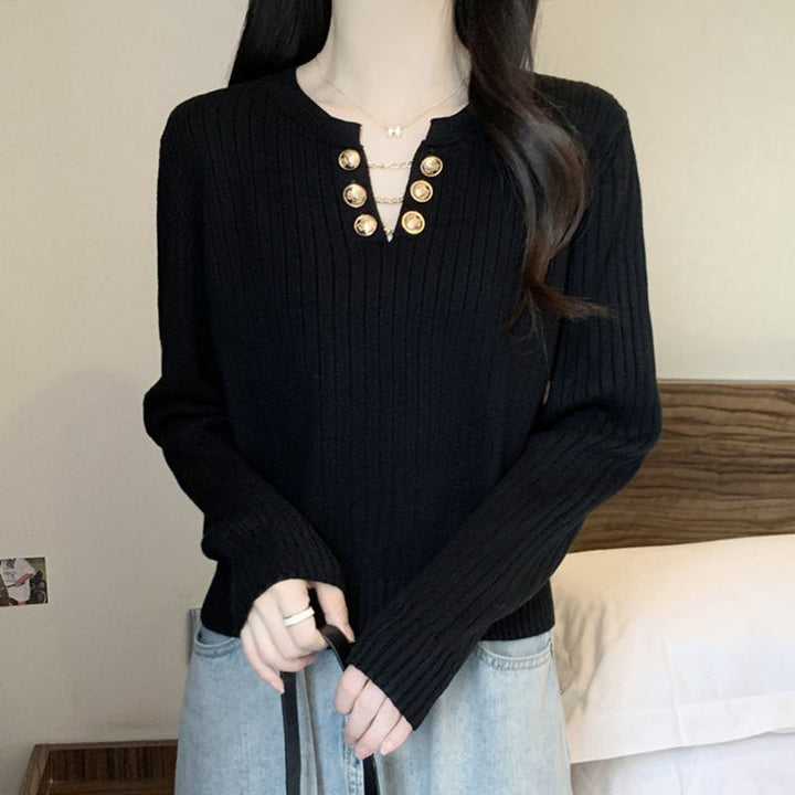 Damen Rippstrickpullover mit dekorativen Knöpfen Drune