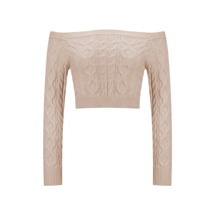 Damen Off-Shoulder Strickpullover mit Zopfmuster Drune