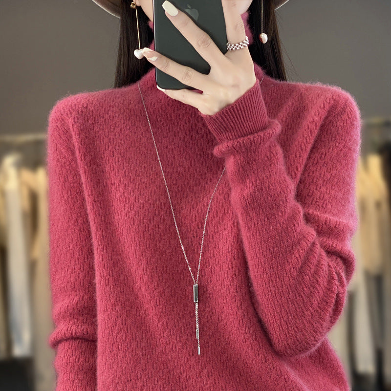 Damen Weicher Feinstrick‑Mockneckpullover mit flauschiger Mohair‑Optik, zarter Wabenstruktur und legerer Oversize‑Passform Drune