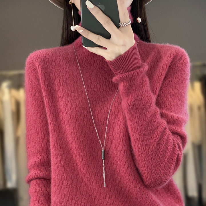 Damen Weicher Feinstrick‑Mockneckpullover mit flauschiger Mohair‑Optik, zarter Wabenstruktur und legerer Oversize‑Passform Drune