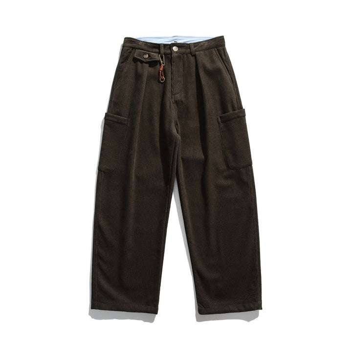 Herren Weite Cord‑Cargohose mit Bundfalten, aufgesetzten Beintaschen und Relaxed‑Fit Drune
