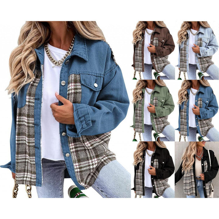 Damen Karomuster Denimjacke mit lässigem Schnitt und modernen Details Drune