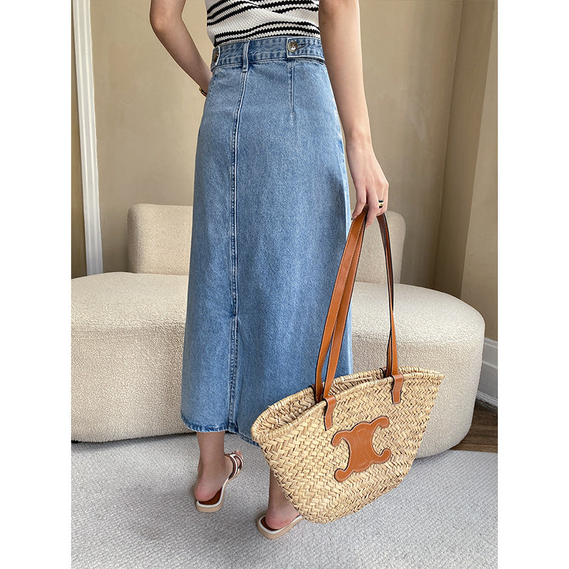 Damen Eleganter Long Denim-Rock Drune