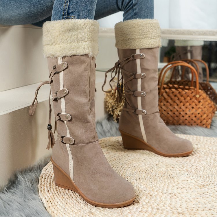 Damen Wedge-Stiefel mit gefüttertem Innenbereich und modischem Schnür-Design Drune
