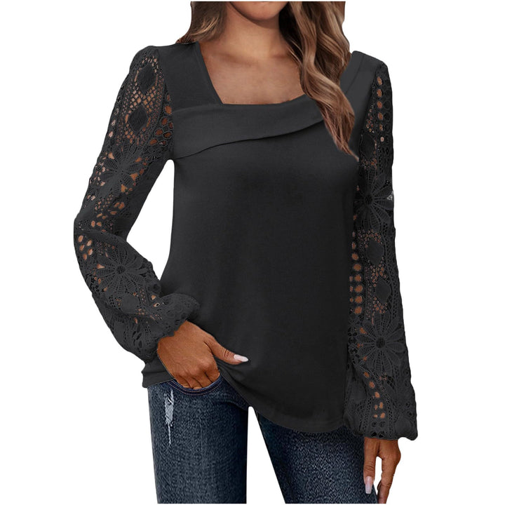 Damen Bluse mit quadratischem Ausschnitt und gehäkelten Spitzenärmeln Drune