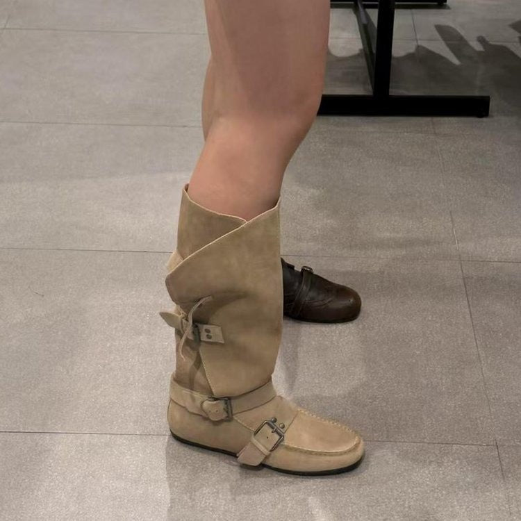 Damen Modische Stiefel mit verstellbaren Schnallen Drune