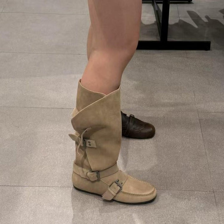 Damen Modische Stiefel mit verstellbaren Schnallen Drune