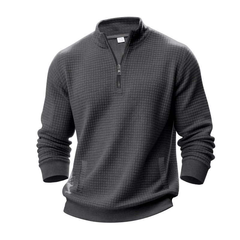 Herren nan strukturiertes Halbzip-Waffelstrick-Pullover mit Stehkragen Drune