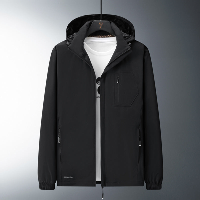 Herren Urban-minimalistische Softshell-Kapuzenjacke mit verdeckten Reißverschlüssen und elastischem Saum Drune