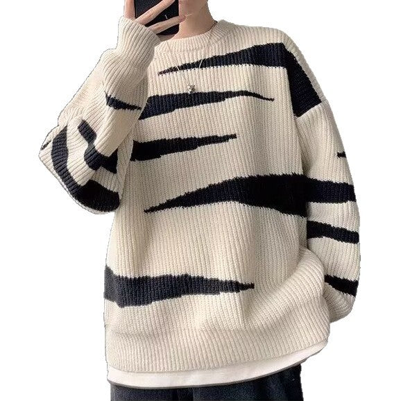 Herren Lässiger Grobstrickpullover mit Streifen Drune
