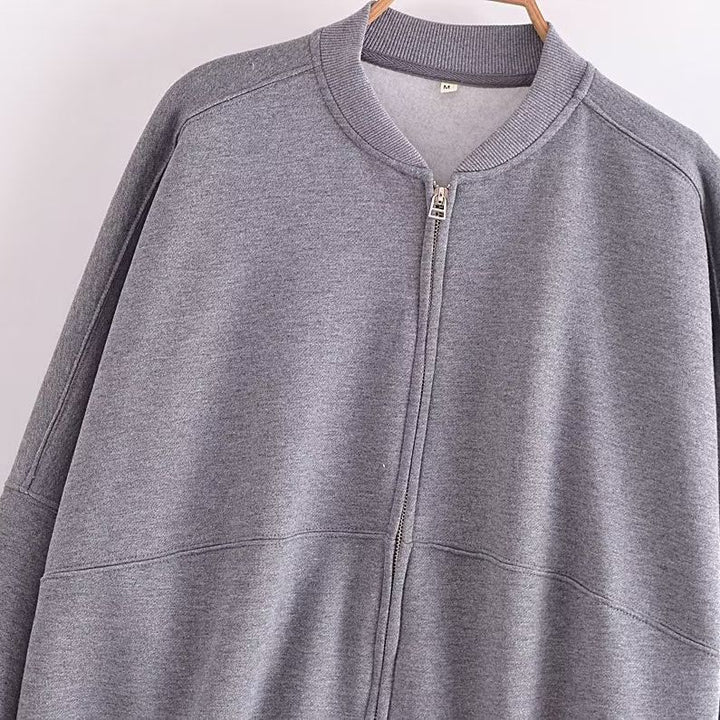 Damen lässige Sweatjacke mit hohem Kragen und praktischen Taschen Drune