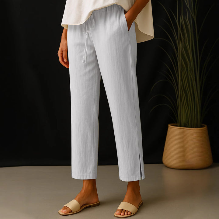 Damen Casual-Chino Leinenoptik Culotte mit elastischem Tunnelzugbund und Eingrifftaschen Drune
