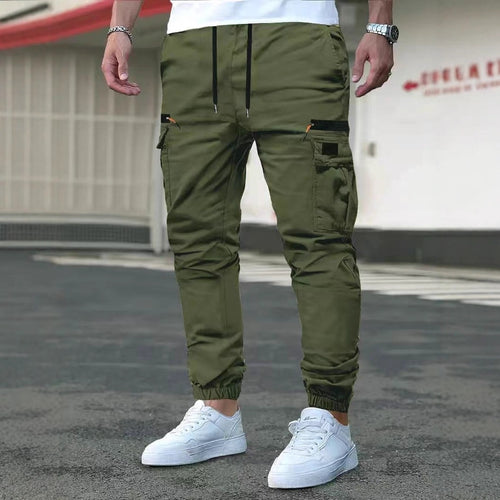 Herren Tapered Cargo-Jogginghose mit Tunnelzugbund, Reißverschlusstaschen & elastischen Bündchen Drune