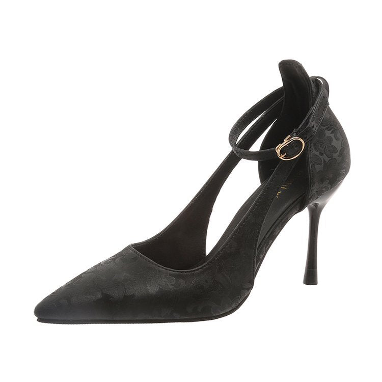 Damen Spitzen High Heels mit eleganter Fesselriemenverzierung Drune