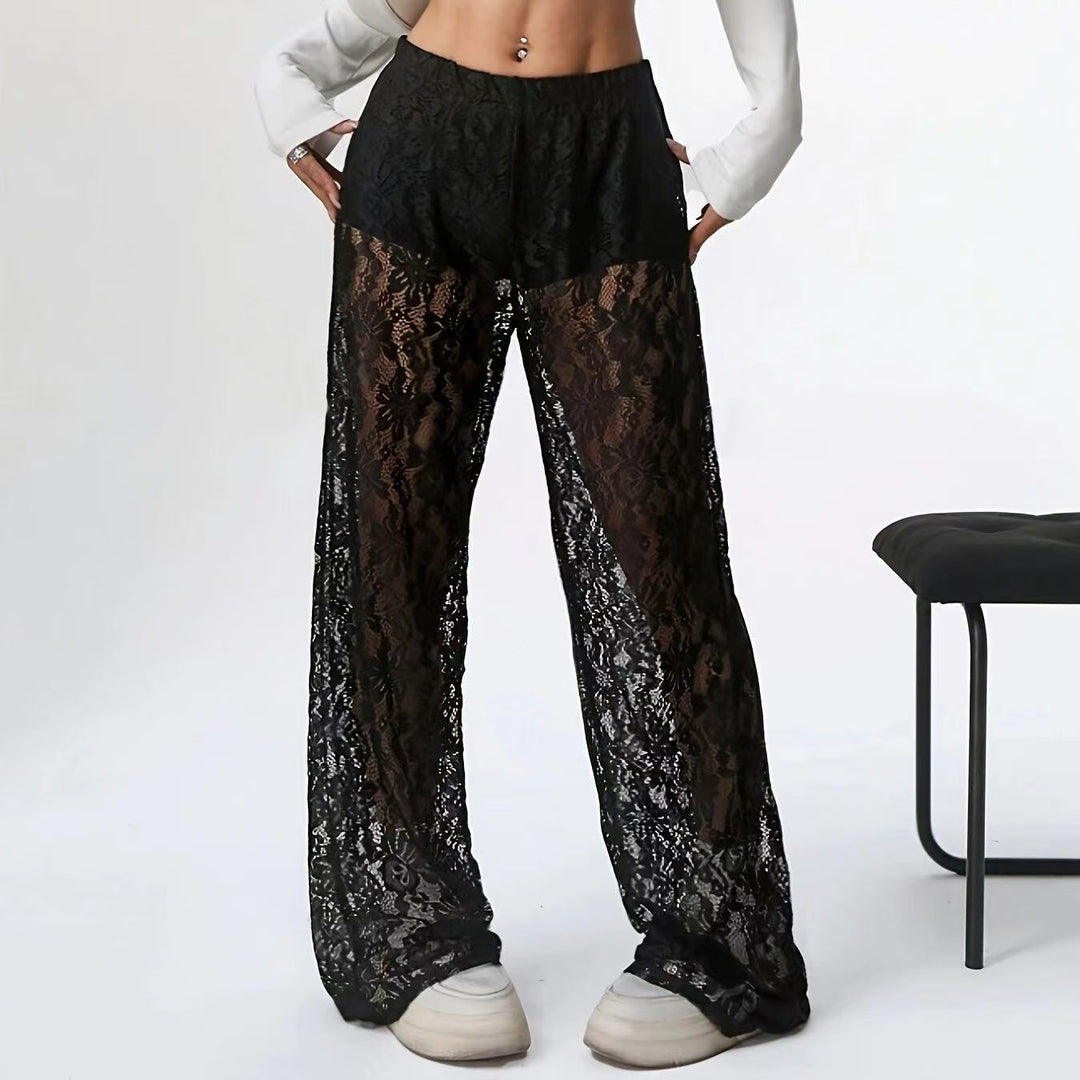Damen elegante Spitzenhose mit weitem Schnitt und elastischem Bund Drune