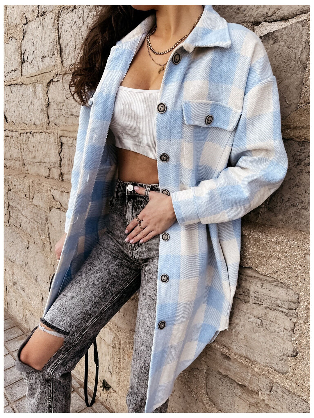 Damen Oversized Karohemdenjacke Drune