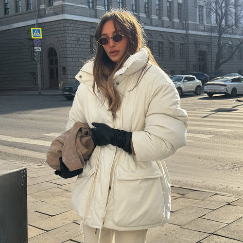 Damen Lässige Oversized-Daunenjacke mit Taillenzug Drune