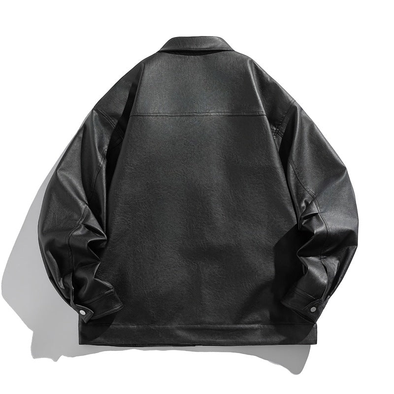 Herren Kurz geschnittener Boxy-Kunstlederblouson mit hochgeschlossenem Kragen und Zipper-Brusttaschen Drune