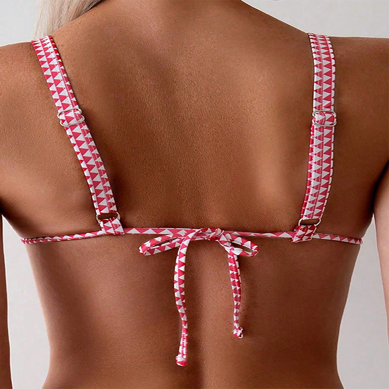 Damen Triangel-Bikini mit floralem Muster und raffinierten Rüschen Drune