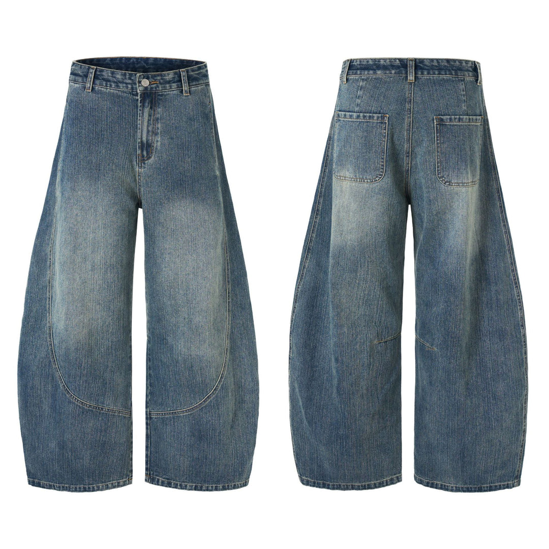 Damen Extraweite Denim-Palazzohose mit skulpturalen Rundnähten Drune