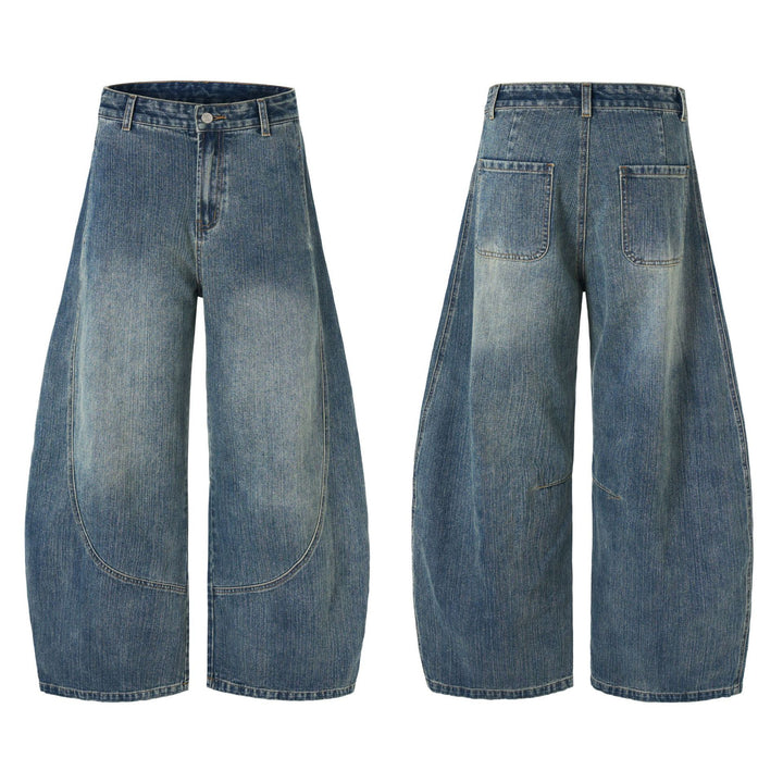 Damen Extraweite Denim-Palazzohose mit skulpturalen Rundnähten Drune