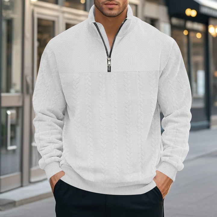 Herren nan strukturierter Halbzip-Strickpullover mit Stehkragen und Zopfmuster Drune