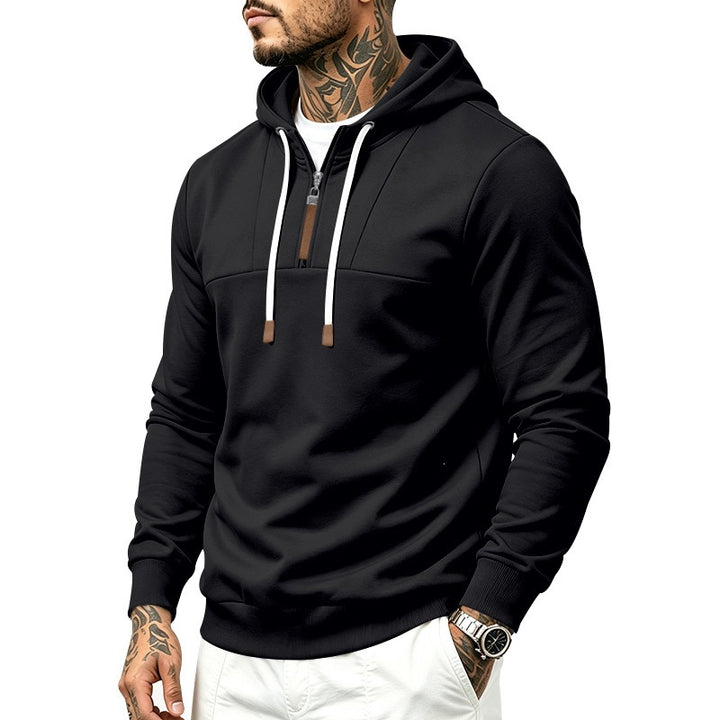Herren Moderner Halbzip-Hoodie aus French Terry mit Zierriegel und Kordelzug Drune
