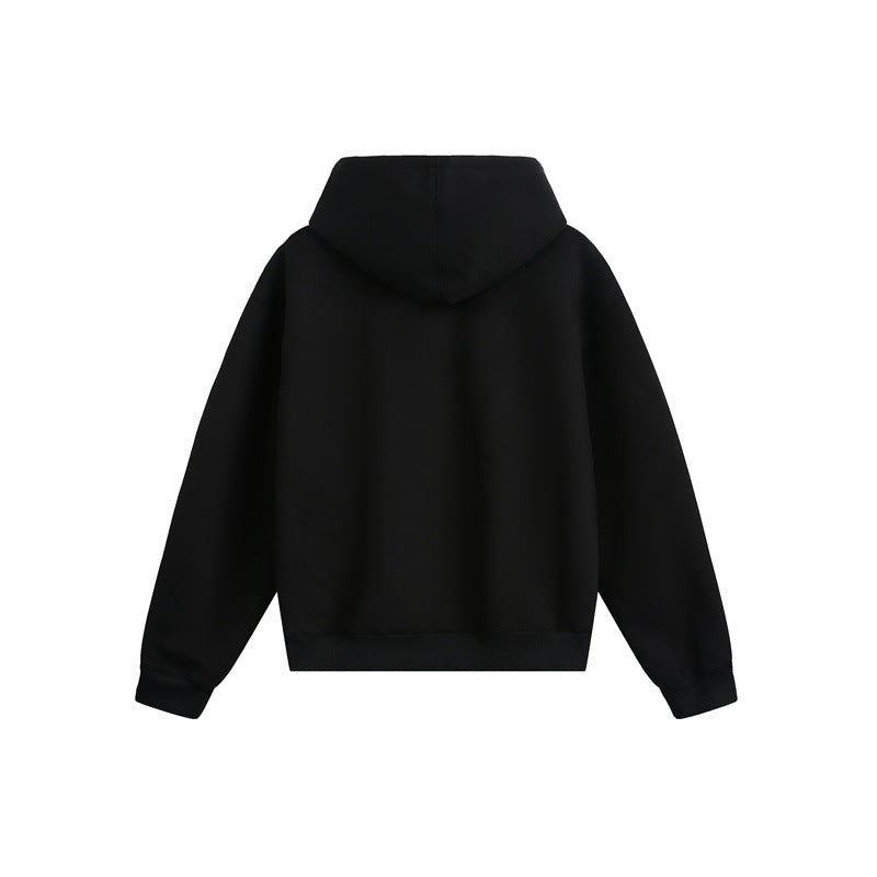 Unisex Oversize Kapuzen-Zipjacke mit Zwei-Wege-Reißverschluss und Statement-Print Drune
