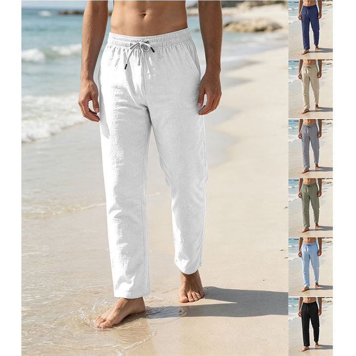 Herren Leichte Leinen-Baumwoll-Hose mit Tunnelzug, elastischem Bund und geradem Schnitt Drune