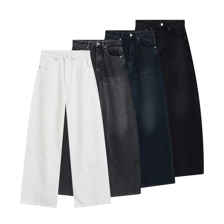 Damen High-Waist Denim-Jeans mit weitem Bein und Fünf-Taschen-Design Drune